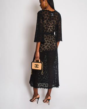 Chanel 22/P Black Long Sleeve Knitted Leopard Print Dress with Pocket Detail Size FR 36 (UK 8)
