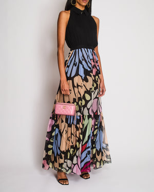 Chanel SS/22 Black Sleeveless Maxi Dress with Floral CC Panel Detail Size FR 36 (UK 8)