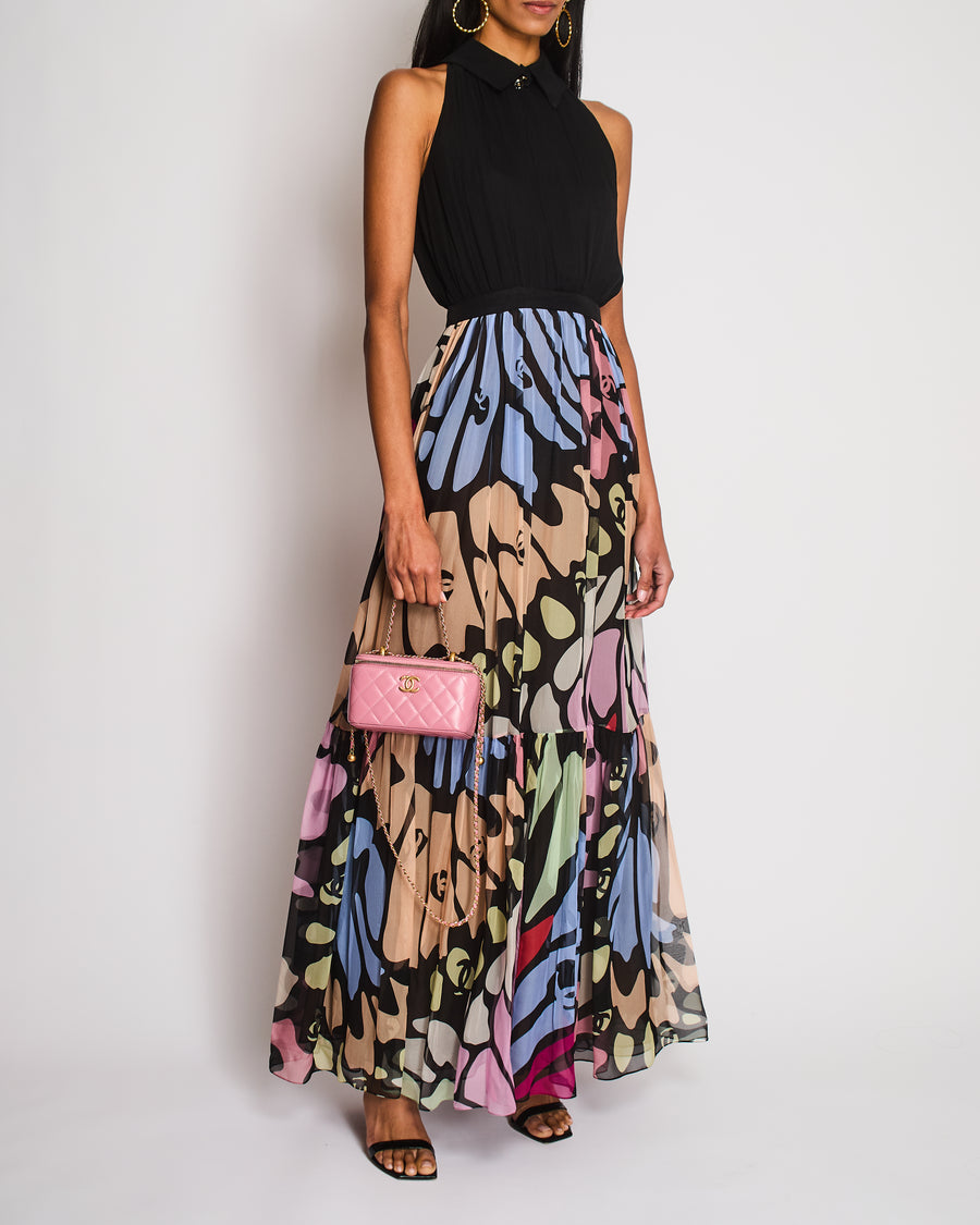 Chanel SS/22 Black Sleeveless Maxi Dress with Floral CC Panel Detail Size FR 36 (UK 8)