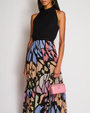Chanel SS/22 Black Sleeveless Maxi Dress with Floral CC Panel Detail Size FR 36 (UK 8)