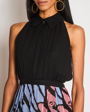 Chanel SS/22 Black Sleeveless Maxi Dress with Floral CC Panel Detail Size FR 36 (UK 8)