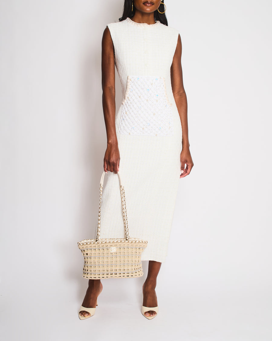chanel white crochet dress Chanel 23C Runway MONTE CARLO WHITE CROCHET KNIT MACRAME DRESS 38FR