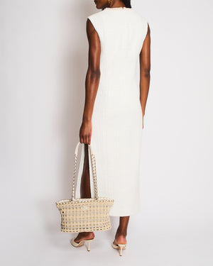 Chanel White Sleeveless Tweed Dress with Crochet Embellished Panel Detail Size FR 36 (UK 8)