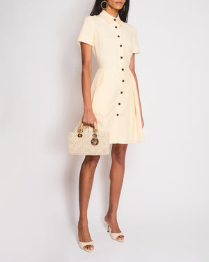 Christian Dior Cream Short Sleeve Button Down Pleated Mini Dress Size FR 38 (UK 10)