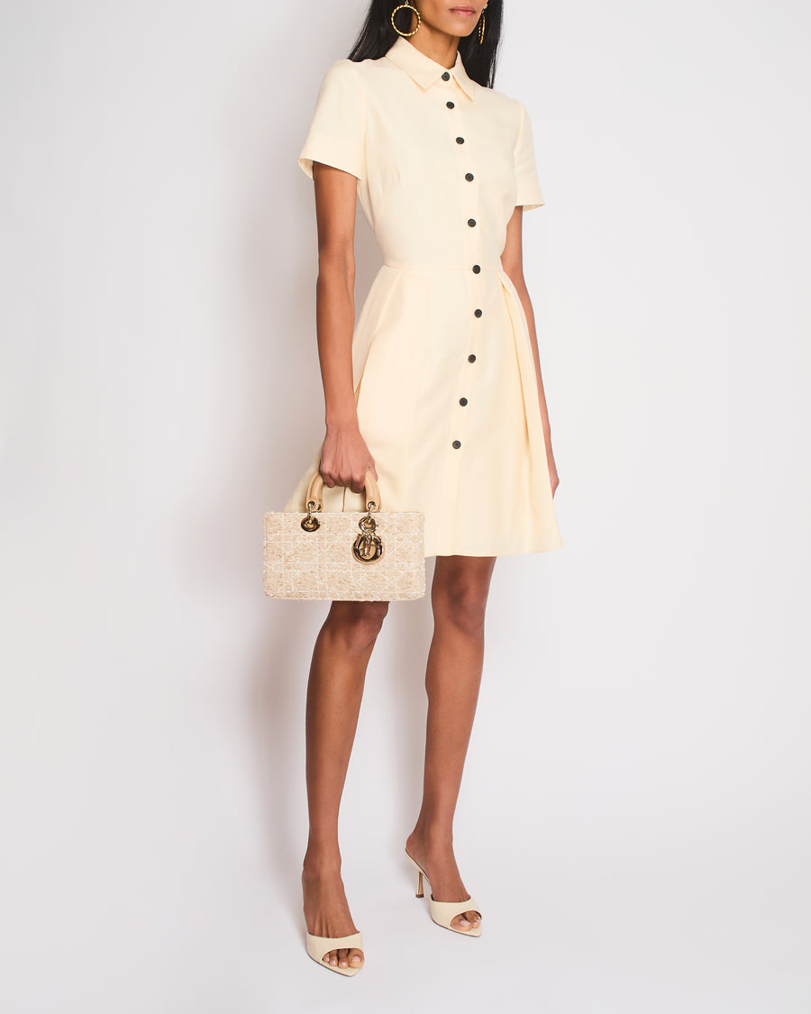 Christian Dior Cream Short Sleeve Button Down Pleated Mini Dress Size FR 38 (UK 10)