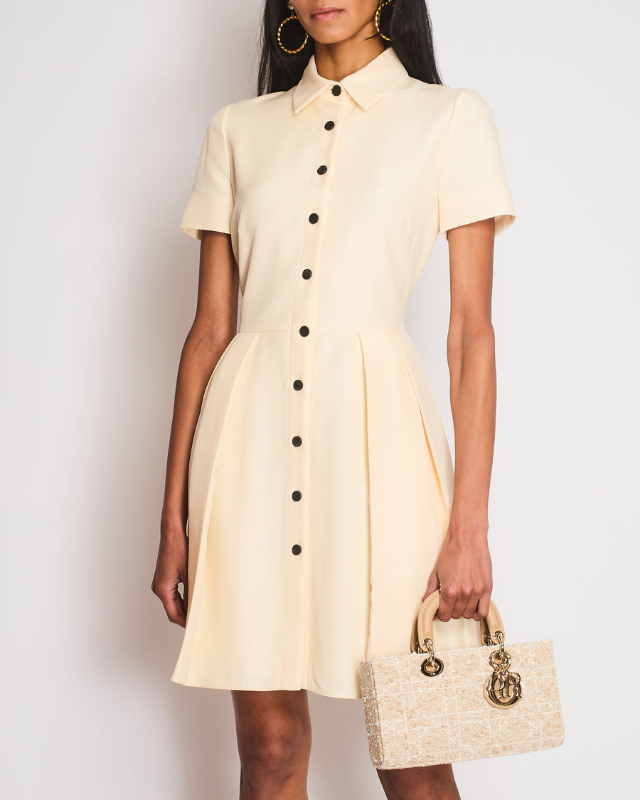 Christian Dior Cream Short Sleeve Button Down Pleated Mini Dress Size FR 38 (UK 10)
