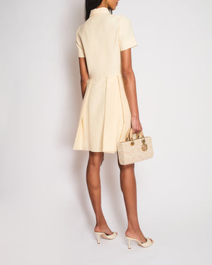 Christian Dior Cream Short Sleeve Button Down Pleated Mini Dress Size FR 38 (UK 10)