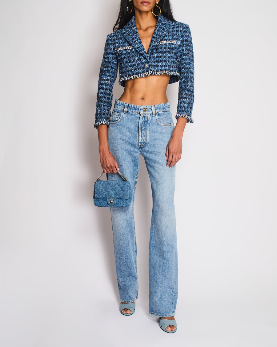 Chanel By Mattheiu Blazy Blue Stone Wash Straight-Leg Jeans with CC Turnlock Detail Size FR 36 (UK 8)