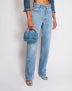 Chanel By Mattheiu Blazy Blue Stone Wash Straight-Leg Jeans with CC Turnlock Detail Size FR 36 (UK 8)