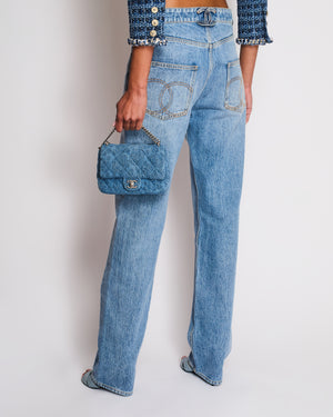 Chanel By Mattheiu Blazy Blue Stone Wash Straight-Leg Jeans with CC Turnlock Detail Size FR 36 (UK 8)