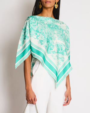 Christian Dior Green and White Toile De Jouy Savage Silk Scarf Top Size S (UK 8)