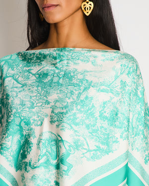 Christian Dior Green and White Toile De Jouy Savage Silk Scarf Top Size S (UK 8)