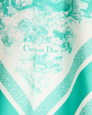 Christian Dior Green and White Toile De Jouy Savage Silk Scarf Top Size S (UK 8)