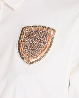 Christian Dior White Button Down Embellished Shirt with Ruched Arm Detail Size FR 40 (UK 12)