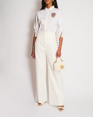 Christian Dior White Button Down Embellished Shirt with Ruched Arm Detail Size FR 40 (UK 12)