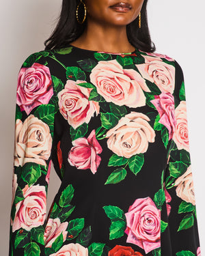 Dolce & Gabbana Black Round Neck Floral Long Sleeve Blouse Size IT 46 (UK 14)