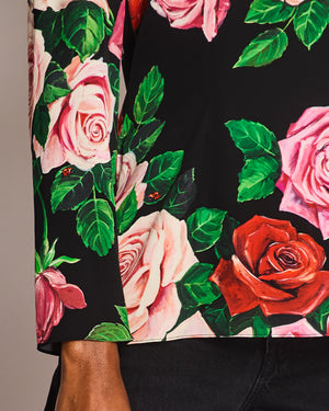 Dolce & Gabbana Black Round Neck Floral Long Sleeve Blouse Size IT 46 (UK 14)