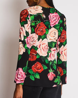 Dolce & Gabbana Black Round Neck Floral Long Sleeve Blouse Size IT 46 (UK 14)