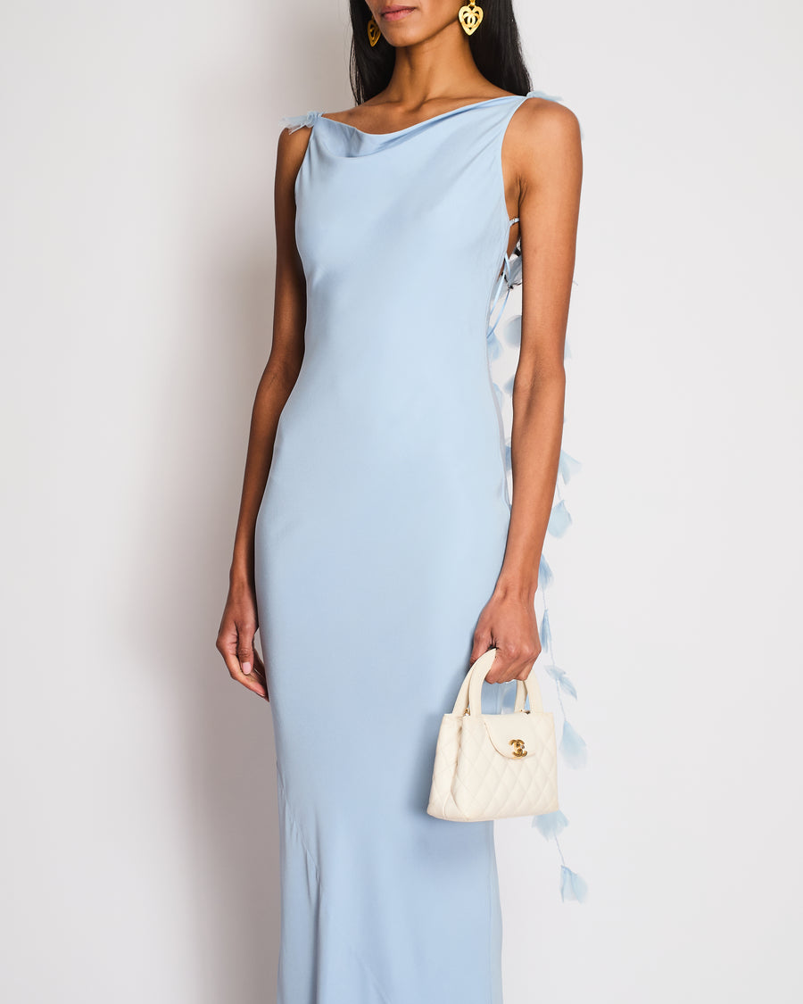 Cult Gaia Pastel Blue Backless Maxi Dress with Beaded Petal Detail Size XS (UK 6)