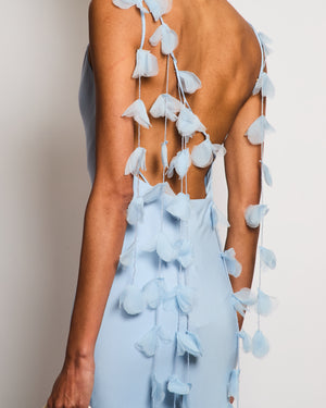 Cult Gaia Pastel Blue Backless Maxi Dress with Beaded Petal Detail Size XS (UK 6)