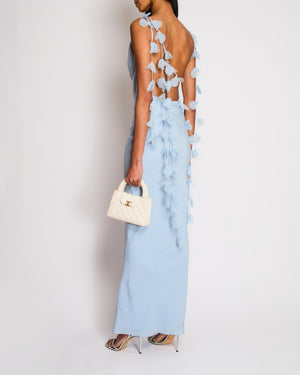 Cult Gaia Pastel Blue Backless Maxi Dress with Beaded Petal Detail Size XS (UK 6)
