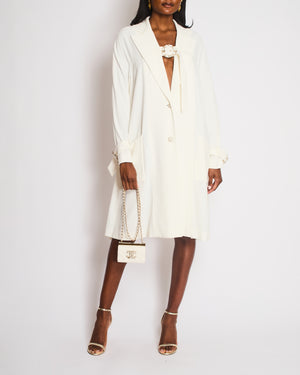 Chanel White Single Breasted Coat with Buckle Closure and CC Logo Button Detail Size FR 36 (UK 8)