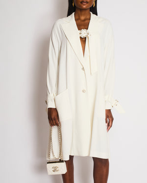 Chanel White Single Breasted Coat with Buckle Closure and CC Logo Button Detail Size FR 36 (UK 8)