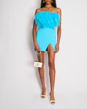 David Koma Blue Feather Mini Dress with Split Detail Size FR 34 (UK 6)