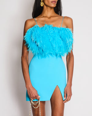 David Koma Blue Feather Mini Dress with Split Detail Size FR 34 (UK 6)