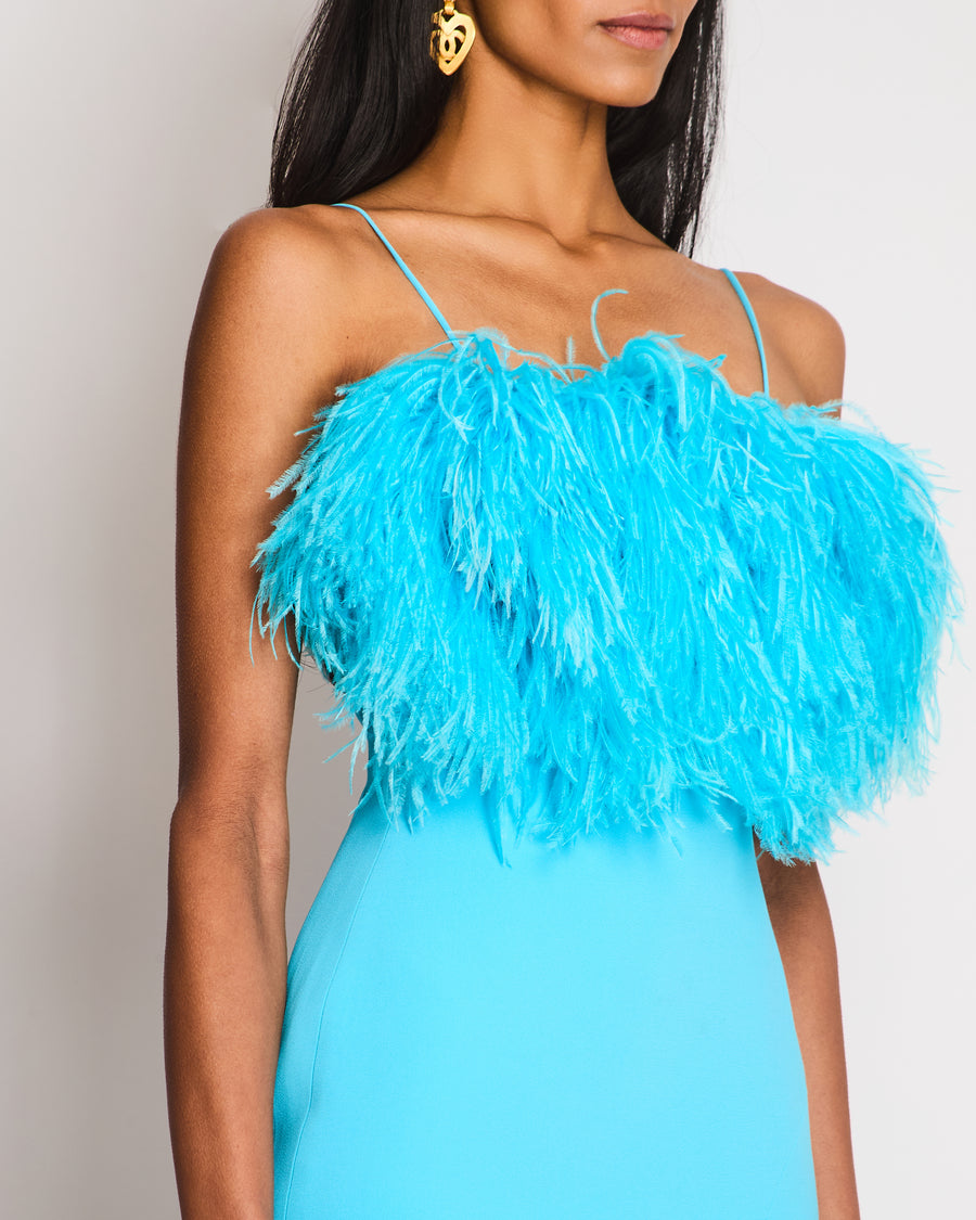 David Koma Blue Feather Mini Dress with Split Detail Size FR 34 (UK 6) Sellier David Koma Blue Feather Mini Dress with Split Detail Size FR 34 (UK 6) Sellier