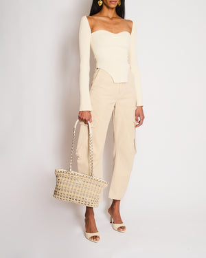 Khaite Ivory Ribbed Maddy Top with Sweetheart Neckline Size XS (UK 6)