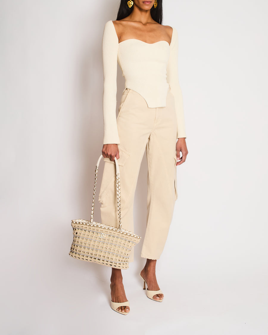 Khaite Ivory Ribbed Maddy Top with Sweetheart Neckline Size XS (UK 6)