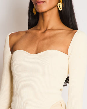 Khaite Ivory Ribbed Maddy Top with Sweetheart Neckline Size XS (UK 6)