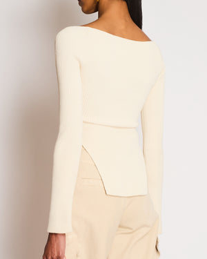 Khaite Ivory Ribbed Maddy Top with Sweetheart Neckline Size XS (UK 6)
