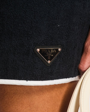Prada Navy Towelling Mini Skirt with Logo Plaque and White Trim Detail Size IT 42 (UK 10)