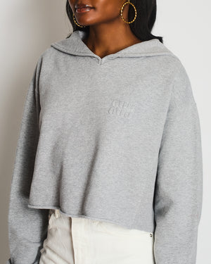 Miu Miu Grey Long Sleeve Logo Cropped Jumper Size XS (UK 6)
