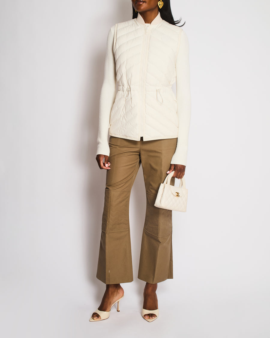 Hermès White Chevron Quilted Gilet with Logo Detail Size FR 34 (UK 6)