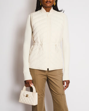 Hermès White Chevron Quilted Gilet with Logo Detail Size FR 34 (UK 6)