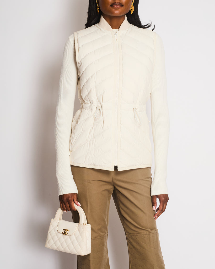 Hermès White Chevron Quilted Gilet with Logo Detail Size FR 34 (UK 6)
