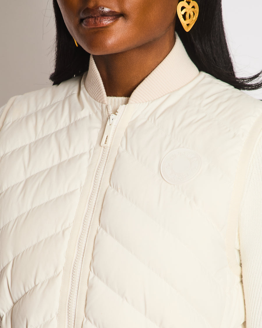 Hermès White Chevron Quilted Gilet with Logo Detail Size FR 34 (UK 6)