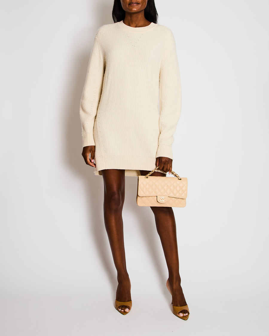 Rag & Bone Cream Round Neck Long-Line Knitted Jumper Size S (UK 8)