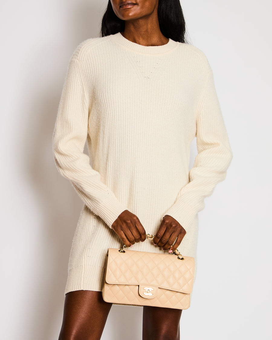Rag & Bone Cream Round Neck Long-Line Knitted Jumper Size S (UK 8)