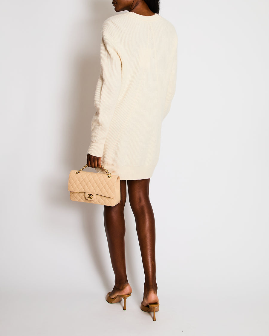 Rag & Bone Cream Round Neck Long-Line Knitted Jumper Size S (UK 8)