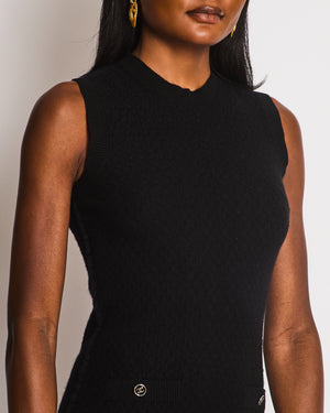Chanel Black Sleeveless Knitted Dress with CC Logo Button Detail Size FR 36 (UK 8)