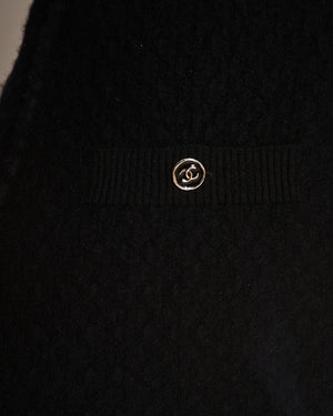 Chanel Black Sleeveless Knitted Dress with CC Logo Button Detail Size FR 36 (UK 8)