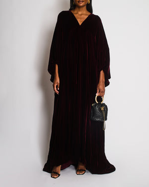 Christian Dior Burgundy Ruched Sleeve V-Neck Velvet Maxi Dress Size FR 36 (UK 8)