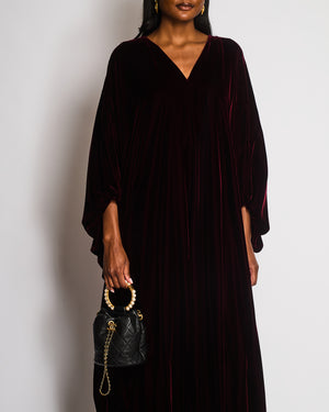 Christian Dior Burgundy Ruched Sleeve V-Neck Velvet Maxi Dress Size FR 36 (UK 8)