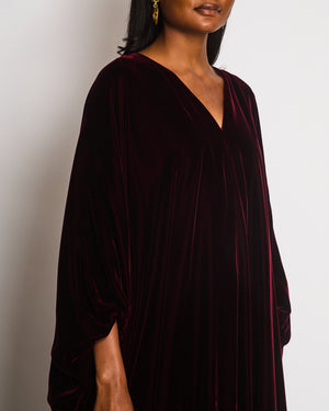 Christian Dior Burgundy Ruched Sleeve V-Neck Velvet Maxi Dress Size FR 36 (UK 8)