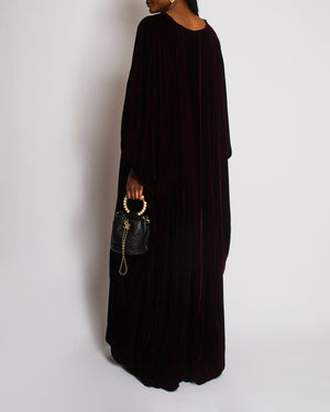 Christian Dior Burgundy Ruched Sleeve V-Neck Velvet Maxi Dress Size FR 36 (UK 8)