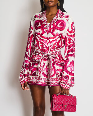 Dolce & Gabbana Pink Majolica Print Silk Shirt With Matching Belt Size IT 44 (UK 12)